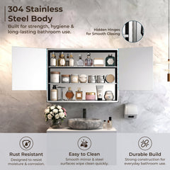 Plantex Bathroom Mirror Cabinet/304 Stainless Steel Bathroom Cabinet with Mirror/Bathroom Storage Cabinet/Wall Mounted Mirror Bathroom Cabinet (24x32 Inch-Chrome/Double Door)-4