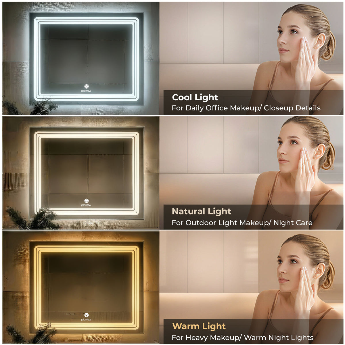 Plantex Glass LED Mirror for Bedroom/Wall with 3 Lighting Option/Smart Mirror for Living Room/Bedroom/Dressing Room - Rectangle Shape (18 X 24 Inch)-4
