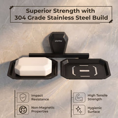 Plantex Double Soap Dish for Bathroom/304 Grade Stainless Steel Dual Soap Holder/Soap Case/Soap Stand/Bathroom Accessories - Pack of 1 (PMB-2408, Z-Black)-3