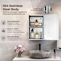 Plantex Bathroom Mirror Cabinet/304 Stainless Steel Bathroom Cabinet with Mirror/Bathroom Storage Cabinet/Wall Mounted Mirror Bathroom Cabinet (10x16 Inch-Chrome)-4