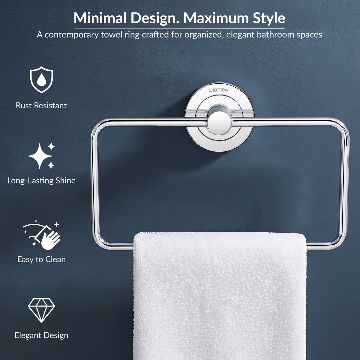 Plantex Stainless Steel Towel Hanger for Wash Basin/Towel Ring/Napkin Holder for Bathroom/Towel Holder/Bathroom Accessories (Chrome - Rectangular)