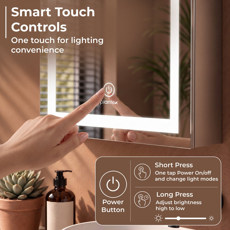 Plantex 304 Stainless Steel Bathroom Cabinet with Mirror/Cabinet Storage/LED Mirror Cabinet for Bathroom Wall/Bathroom Organiser Cabinet (14x20 Inch/Chrome)-5