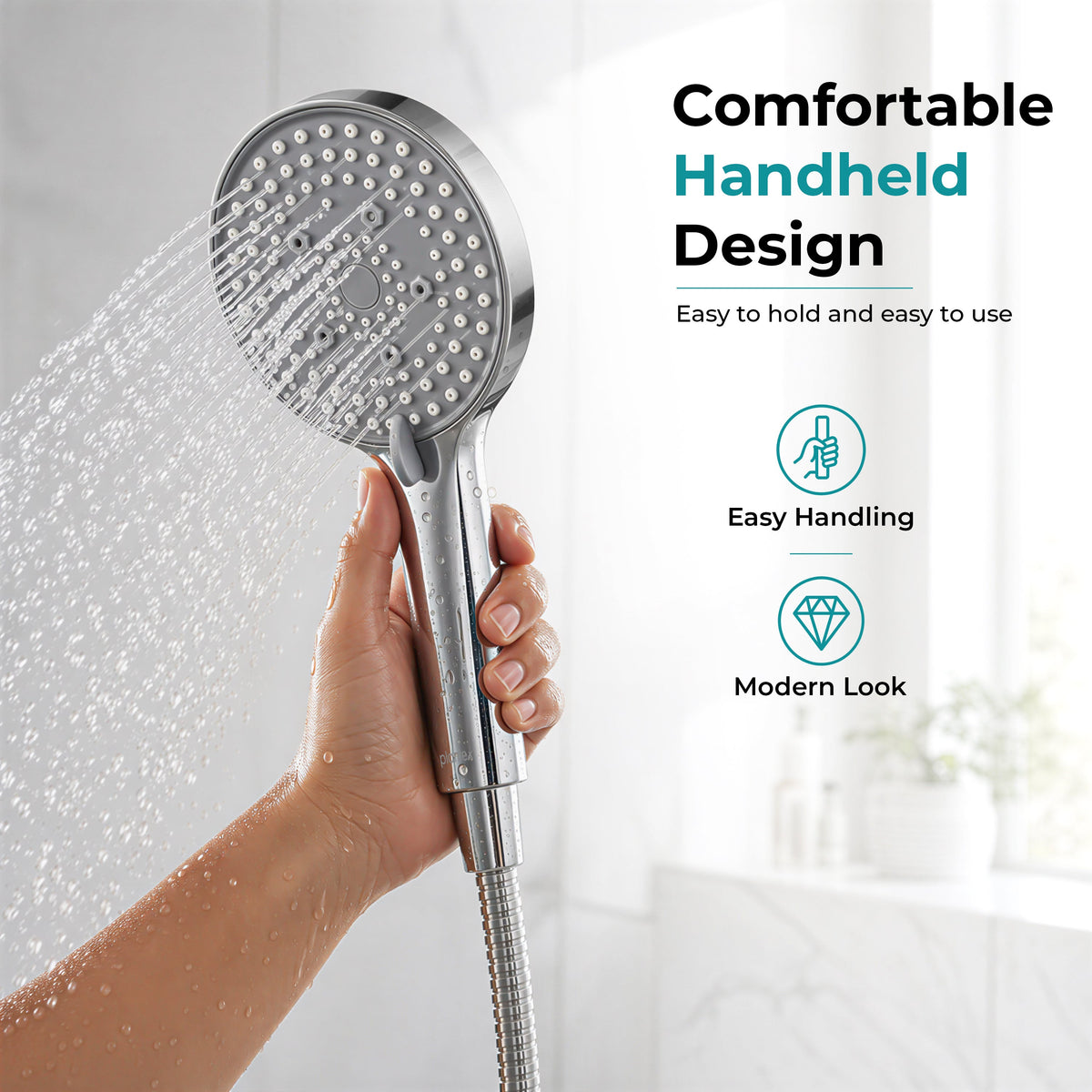 Plantex Hand Shower for Bathroom/5 Mode Multifunctional Shower/5-Inch ABS Plastic Silicone Handheld Shower Head/Easy Mode Switching (Chrome, APS-8607)-4