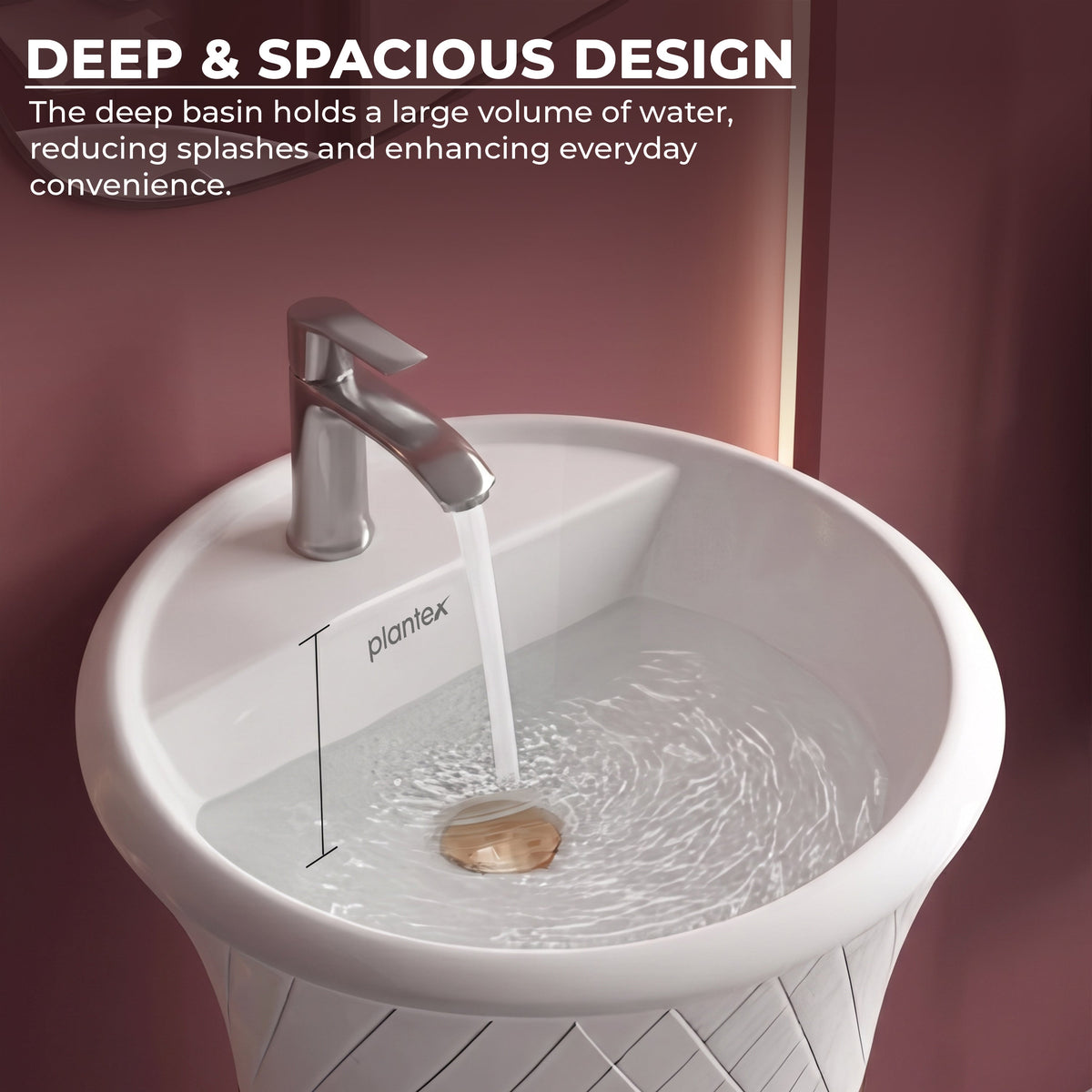 Plantex Matt Acrylic Resin & Quartz Pedestal Basin For Bathroom/Designer One Piece Pedestal Free Standing Round Wash Basin For Living Room/Hotel (White & Grey)-3