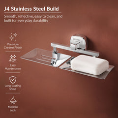 Plantex 304 Grade Stainless Steel Double Soap Dish/Soap Case/Soap Holder/Soap Stand for Bathroom Accessories - Maxx (Chrome)-5