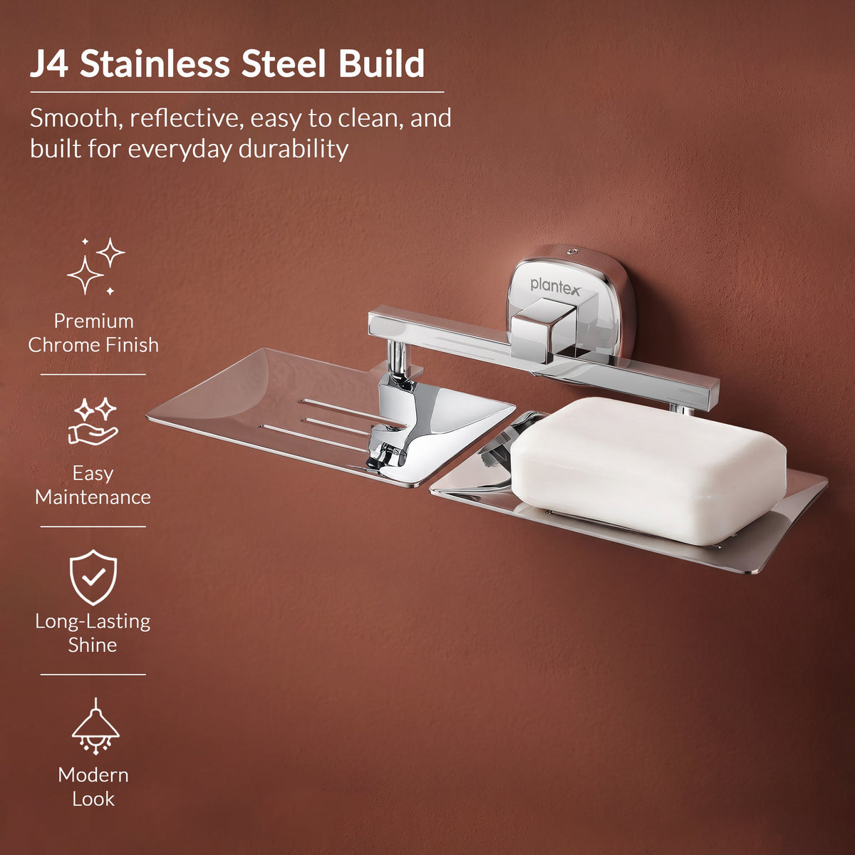 Plantex 304 Grade Stainless Steel Double Soap Dish/Soap Case/Soap Holder/Soap Stand for Bathroom Accessories - Maxx (Chrome)-5