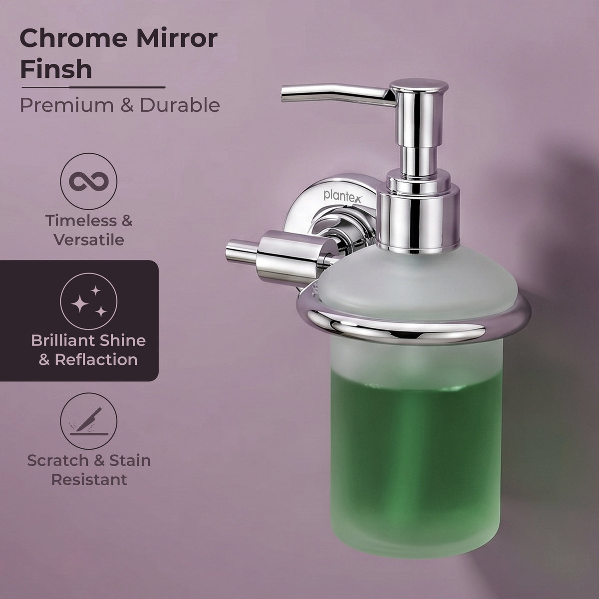 Plantex 304 Grade Stainless Steel Liquid Soap Dispenser/Shampoo Dispenser/Hand Wash Dispenser/Bathroom Accessories - Daizy (Chrome)-6
