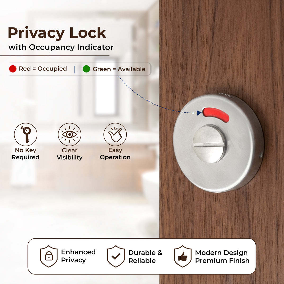 Plantex Bathroom Indicator with Lock/Stainless Steel Red and Green Indicator Keyless Door Lock/Round Toilet Partition Door Lock - Pack of 1 (Matt)-5