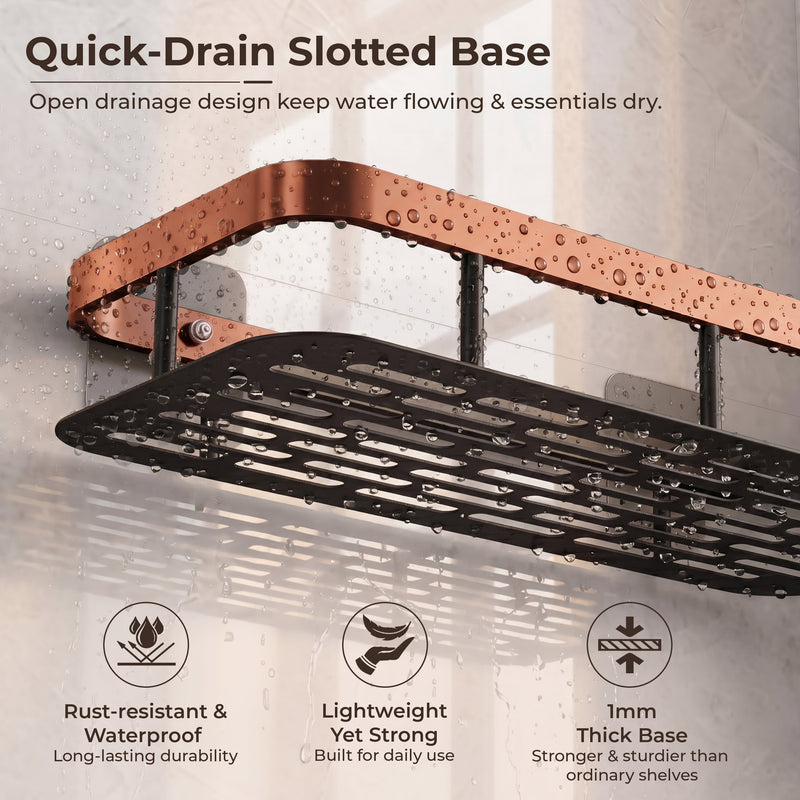 Plantex Bathroom Organizer Without Drill/Stainless Steel & Aluminium Shelf for Wall with Adhesive Stickers - Pack of 2 (12x5 inch, Copper & Black)-5