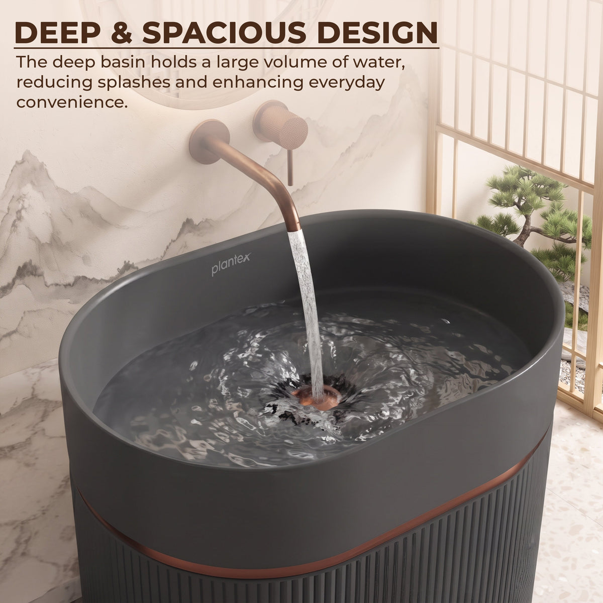 Plantex Acrylic Resin & Quartz Free Standing Basin/Pedestal Wash Basin/Oval Basin for Bathroom/Home/Office - (10047, Grey)-4