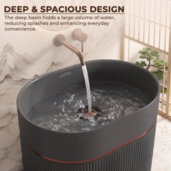 Plantex Acrylic Resin & Quartz Free Standing Basin/Pedestal Wash Basin/Oval Basin for Bathroom/Home/Office - (10047, Grey)-4