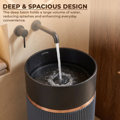 Plantex Matt Pedestal Wash Basin/Acrylic Resin & Quartz Free Standing Wash Basin/Round Basin For Bathroom/Home/Hotel/Restaurant- (Black And Grey, 16 X 16 X 34 Inch)-3