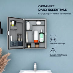 Plantex Bathroom Cabinet with Mirror/ABS Bathroom Storage Cabinet/Mirror Cabinet for Wall/Mirror with Storage for Bathroom - 18x14 Inch (CAB-117, Grey)-5