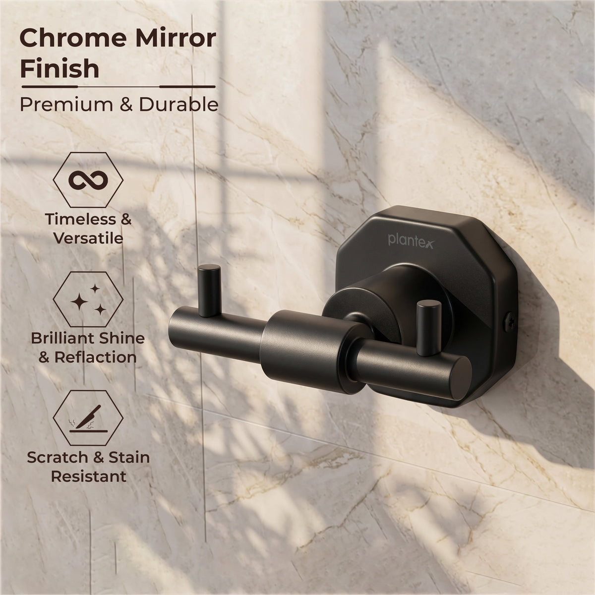 Plantex 304 Grade Stainless Steel Robe Hook/Cloth Holder/Towel Hanger/Bathroom Accessories - Nipron (Black)-5