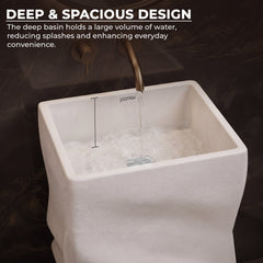 Plantex Pedestal Matt Wash Basin/Acrylic Resin & Quartz Free Standing Wash Basin/Square Basin for Bathroom/Home/Office - (10040, Beige)-3