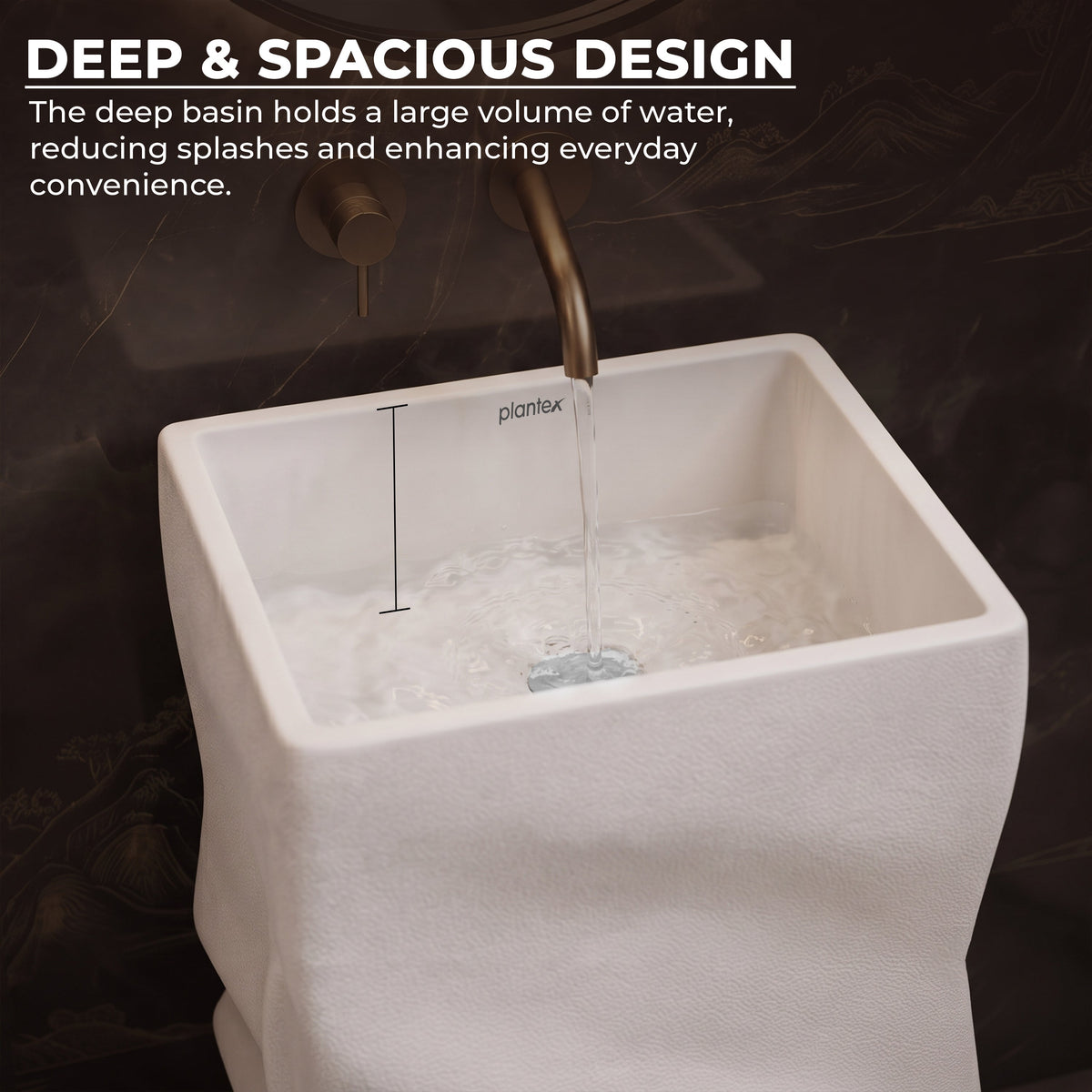 Plantex Pedestal Matt Wash Basin/Acrylic Resin & Quartz Free Standing Wash Basin/Square Basin for Bathroom/Home/Office - (10040, Beige)-3