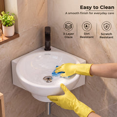 Plantex Ceramic White Corner Wash Basin/Wall Mount Basin for Bathroom/Corner Bathroom Basin/Glossy Small Sink with 10 Years Glaze Warranty by Plantex (Lily -14 x 16.5 x 5.5 Inch)-4