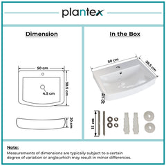 Plantex Platinum Ceramic Rectangular Wall Hung Basin/Washbasin for Bathroom/Wall Mounted Wash Basin/Sink for Living Room with 10 Years Glaze Warranty by Plantex(Glossy White - 20 x 15 x 8 Inch)-2