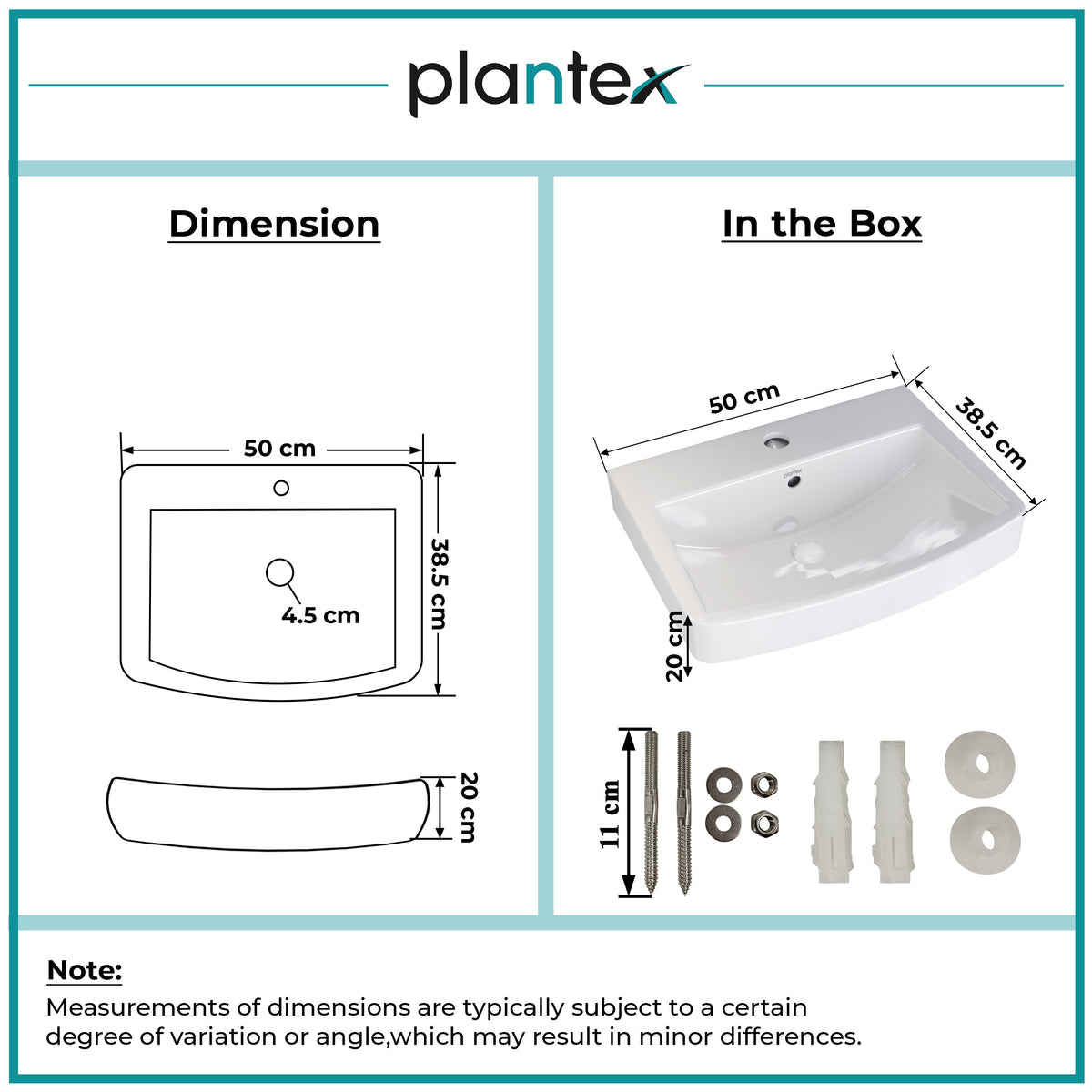 Plantex Platinum Ceramic Rectangular Wall Hung Basin/Washbasin for Bathroom/Wall Mounted Wash Basin/Sink for Living Room with 10 Years Glaze Warranty by Plantex(Glossy White - 20 x 15 x 8 Inch)
