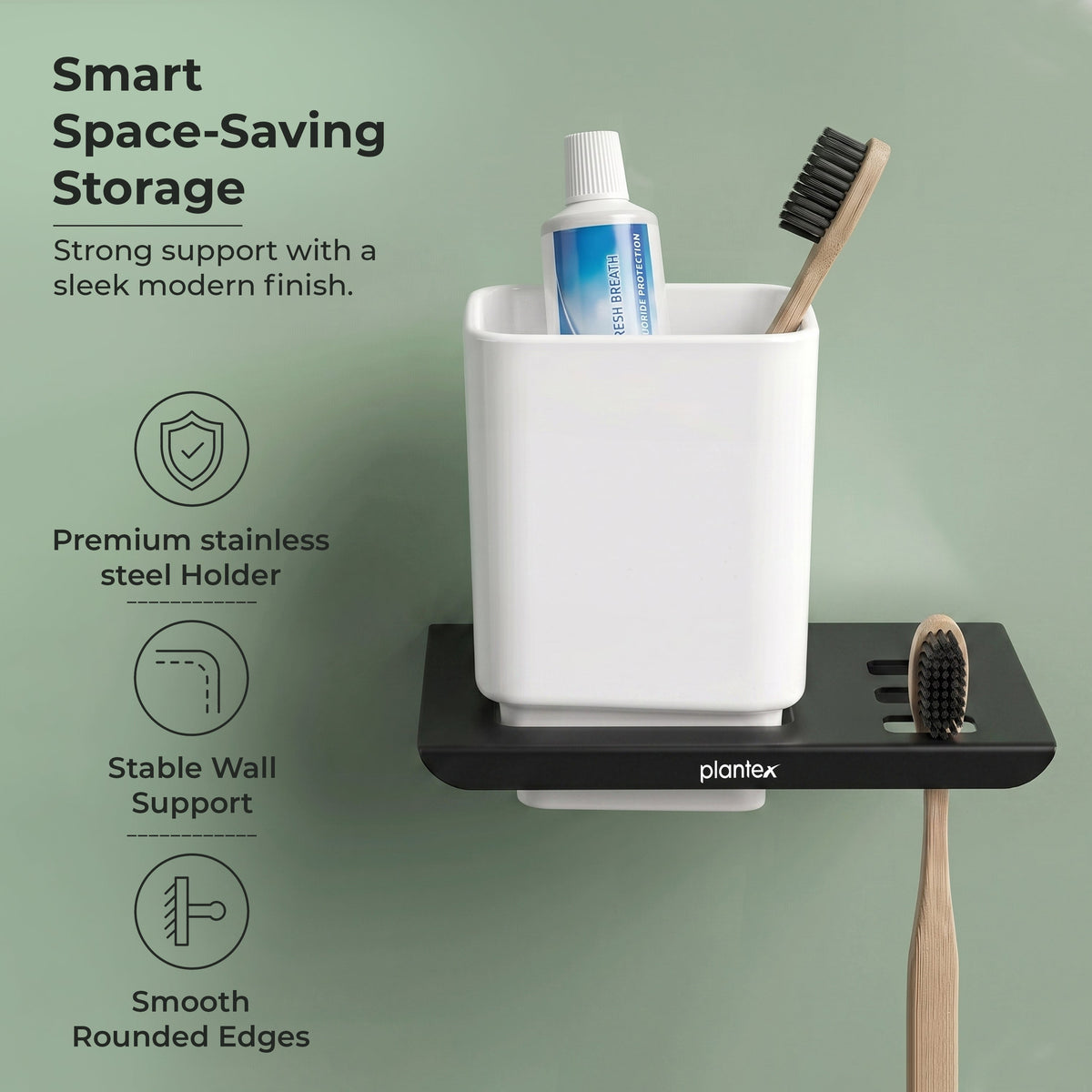 Plantex Stainless Steel with ABS Material Tumbler Holder/Tooth Brush Holder/Organizer/Bathroom Accessories - (Matt Black)-4
