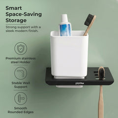 Plantex Stainless Steel with ABS Material Tumbler Holder/Tooth Brush Holder/Organizer/Bathroom Accessories - (Matt Black)-4
