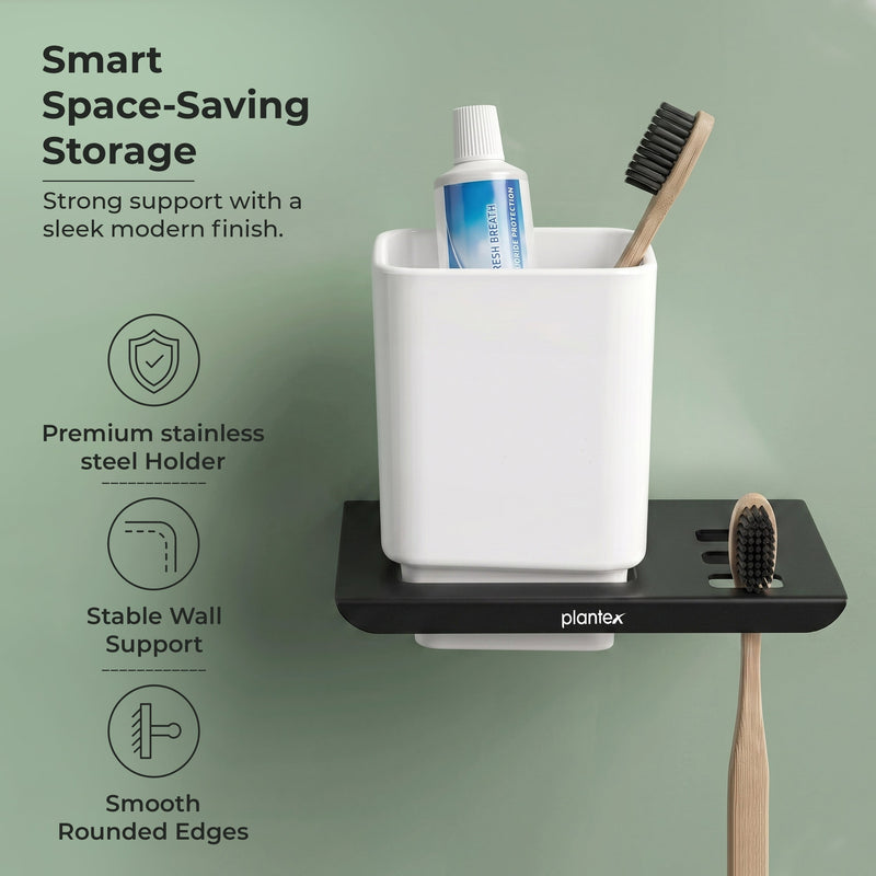 Plantex Stainless Steel with ABS Material Tumbler Holder/Tooth Brush Holder/Organizer/Bathroom Accessories - (Matt Black)-4