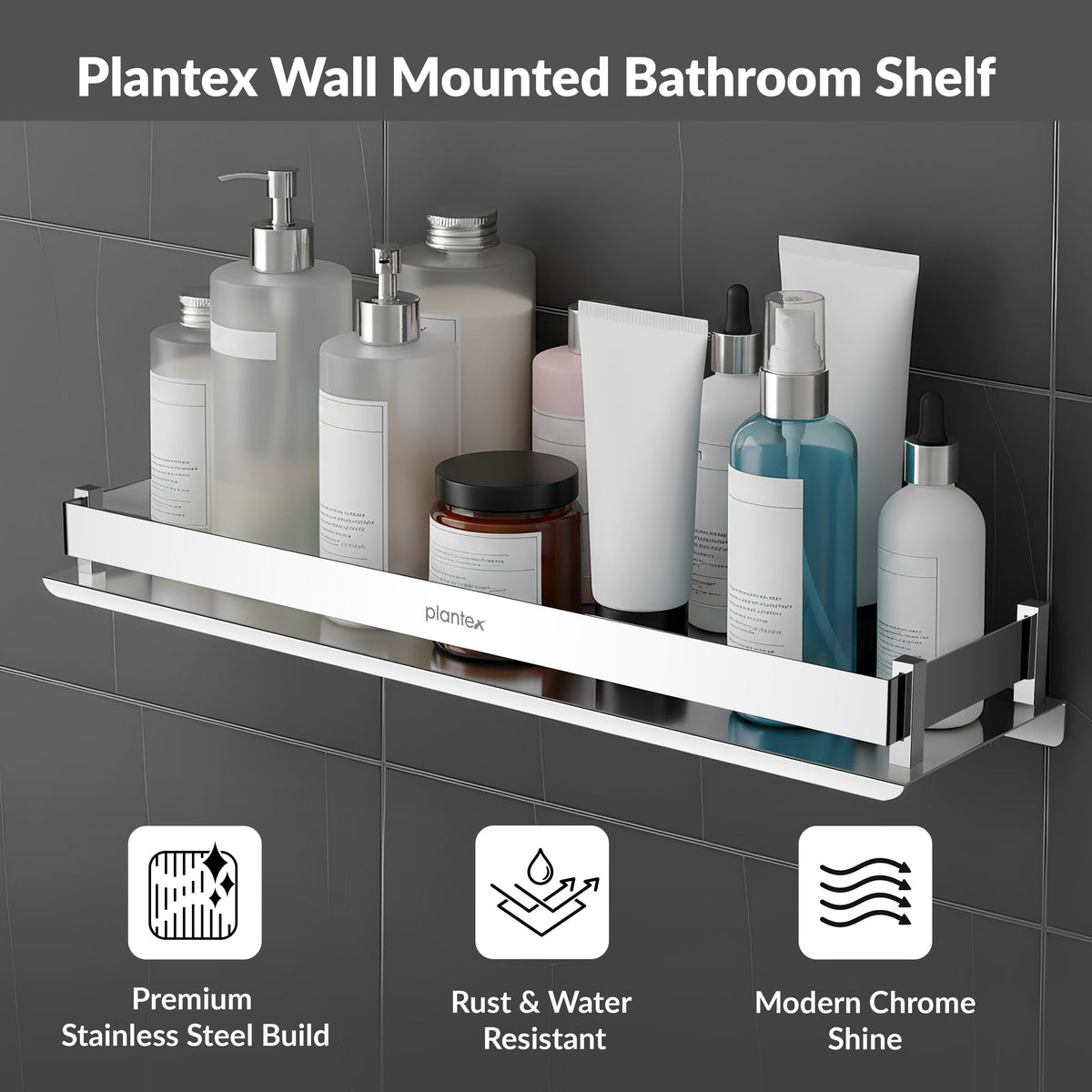 Plantex Stainless Steel Bathroom Shelf Rack/Bathroom Organizer/Wall Shelf for Bathroom Accessories Set/Kitchen Stand/Kitchen Shelves & Racks-(Chrome 18x5 Inches)-3