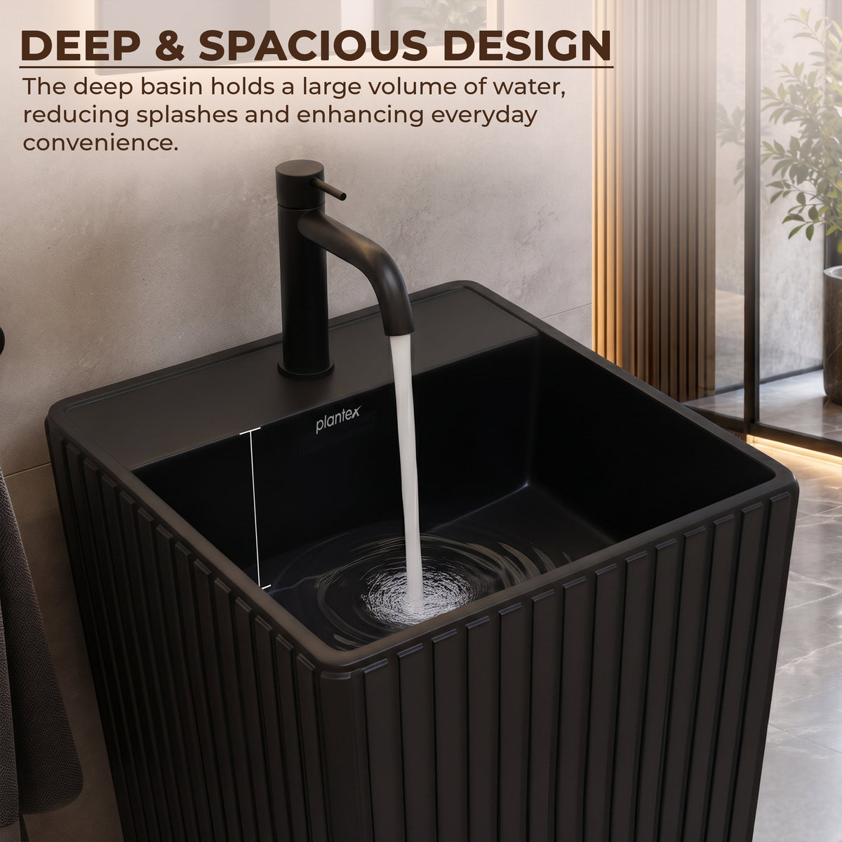 Plantex Acrylic Resin & Quartz Free Standing Wash Basin/Pedestal Wash Basin/Square Basin for Bathroom/Home/Office/Hotel - (10049, Black)-4