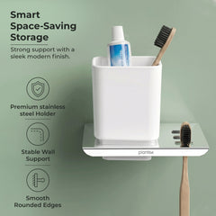 Plantex Stainless Steel with ABS Material Tumbler Holder/Tooth Brush Holder/Organizer/Bathroom Accessories - Wall Mount-3