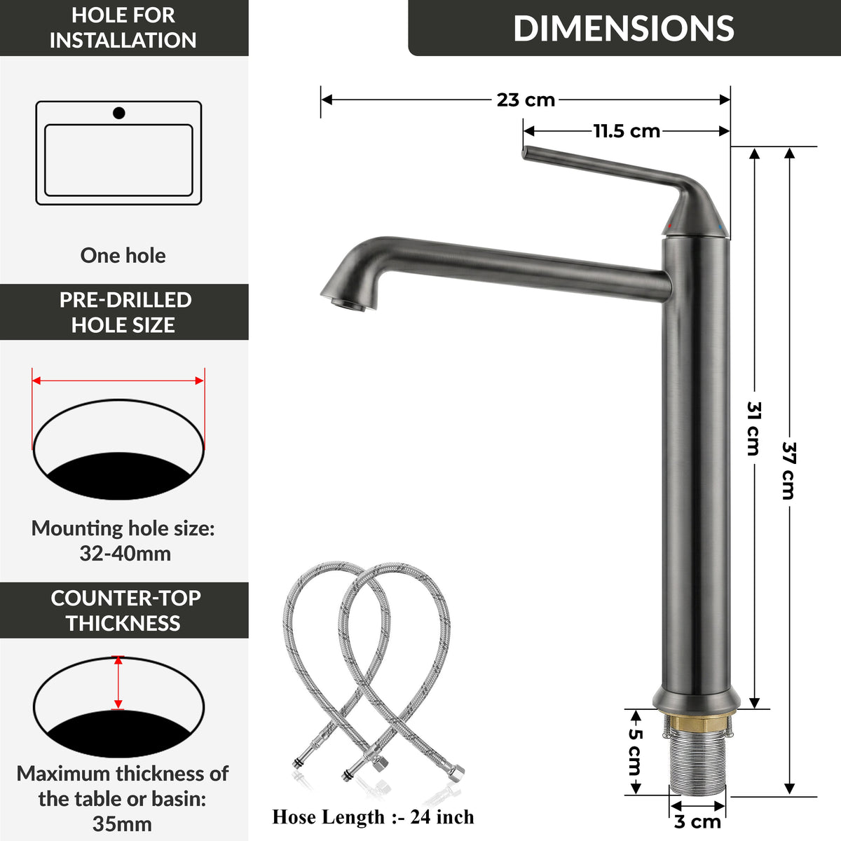 Plantex Brass Wash Basin Mixer Tap/Hot & Cold Basin Mixer Faucet/Deck Mount Pillar Spout for Bathroom Sink - Pack of 1 (APS-4600, Gun Metal)-2