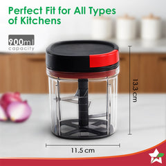 Wonderchef Glory String Vegetable Chopper with 6 Sharp SS Blade, Anti Slip Silicon Base Ring, Air Tight Lid, 900Ml, 1 Ye