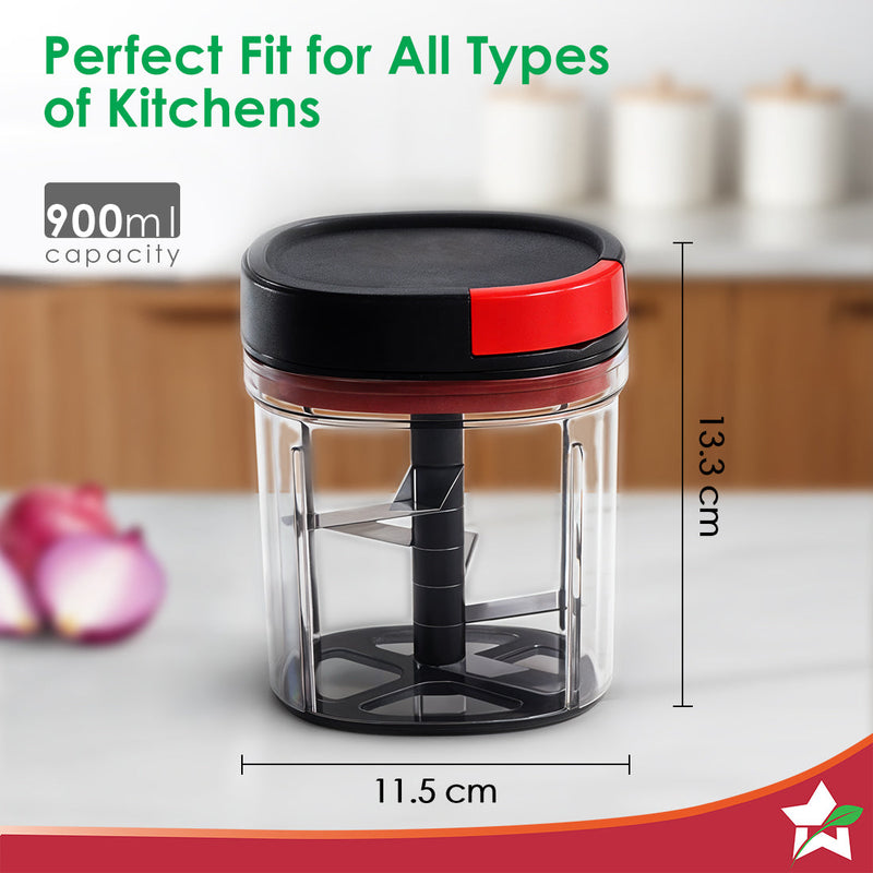 Wonderchef Glory String Vegetable Chopper with 6 Sharp SS Blade, Anti Slip Silicon Base Ring, Air Tight Lid, 900Ml, 1 Ye