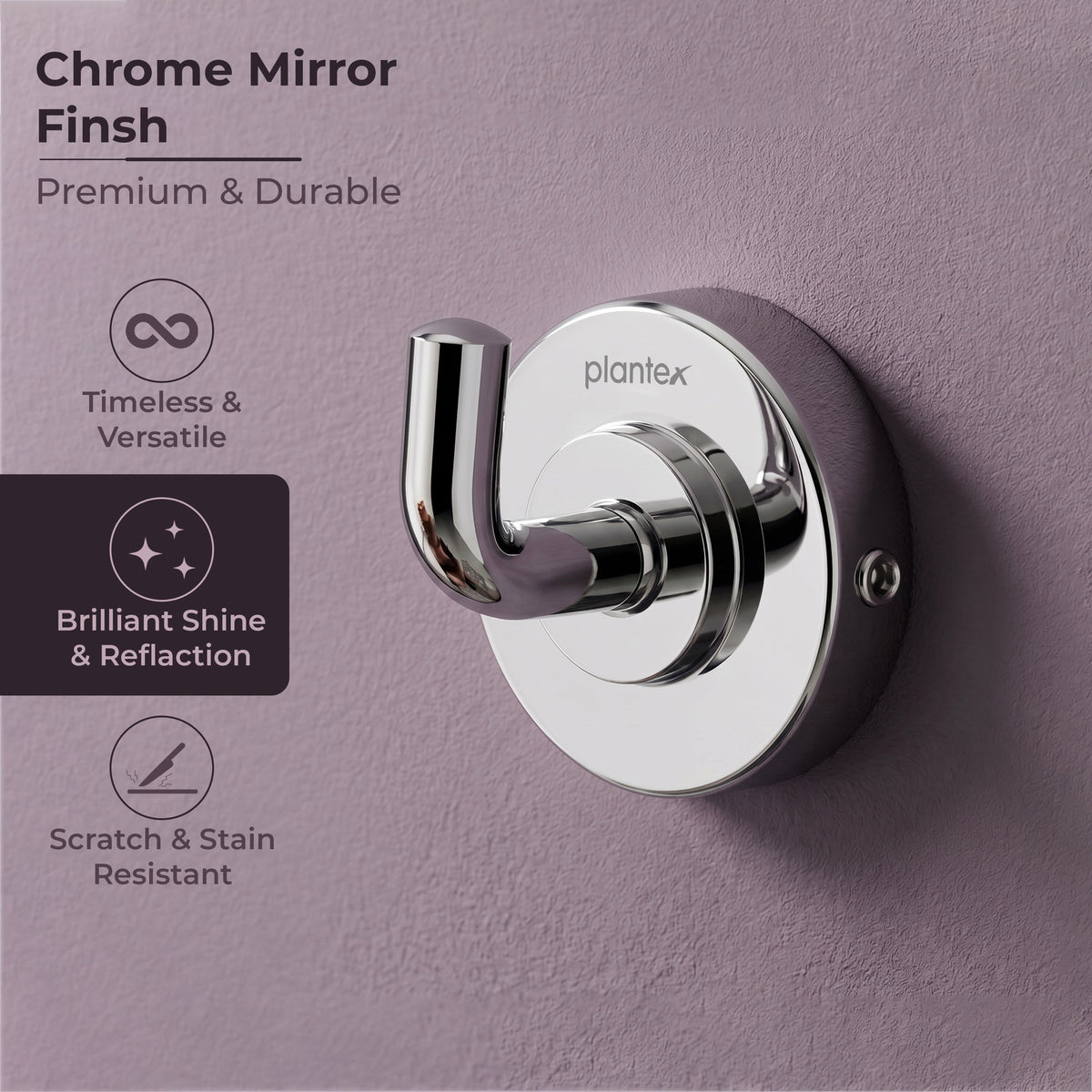 Plantex 304 Grade Stainless Steel Robe Hook/Cloth-Towel Hanger/Napkin Hanger/Bathroom Accessories - Daizy (Chrome)-3