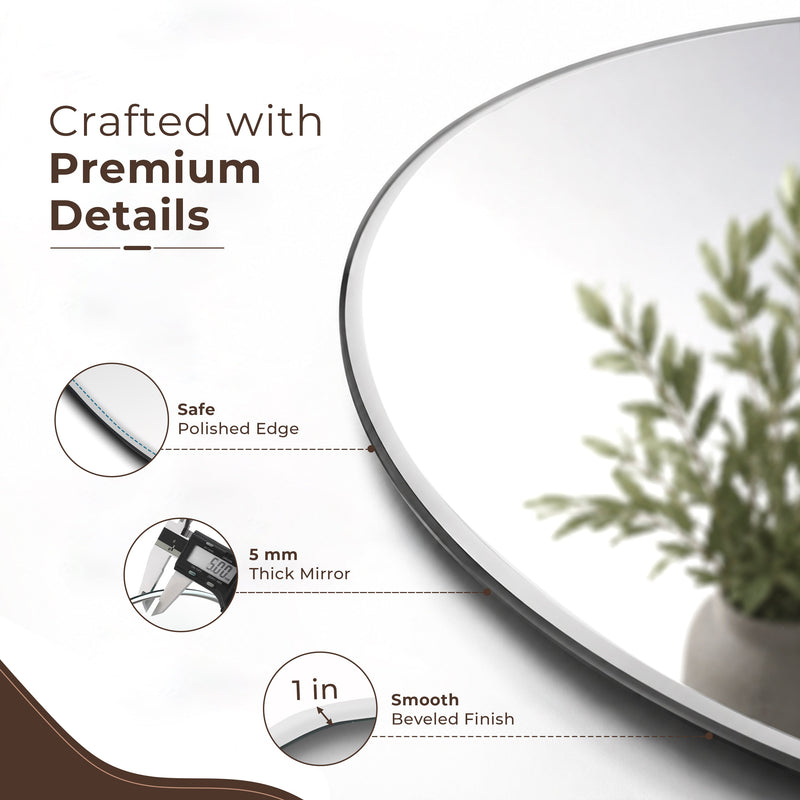 Plantex Frameless Round Mirror with Beveled Smooth Edges/Wall Mirror for Bathroom/Dressing Room/Living Room/Bedroom/Entryway (24 Inch)-3