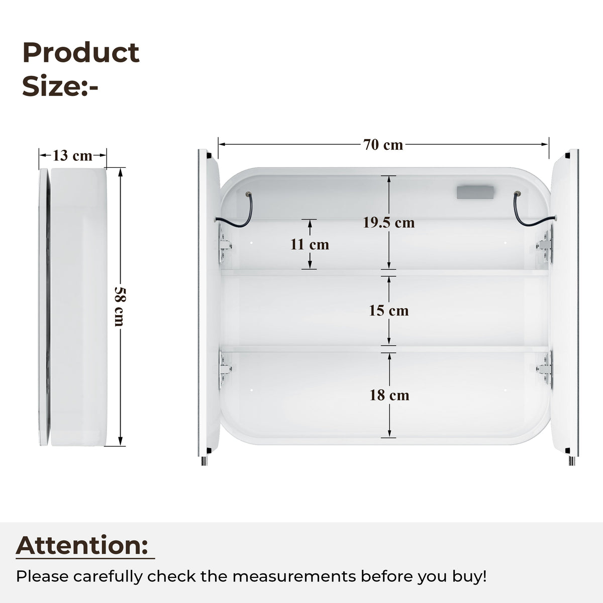 Plantex Stainless Steel Bathroom Cabinet with Mirror/Double Door Bathroom Cabinet Storage/LED Mirror Cabinet for Bathroom Wall/Bathroom Organiser Cabinet (28x23 Inch-White)-2