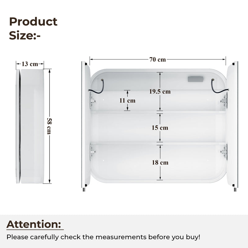 Plantex Stainless Steel Bathroom Cabinet with Mirror/Double Door Bathroom Cabinet Storage/LED Mirror Cabinet for Bathroom Wall/Bathroom Organiser Cabinet (28x23 Inch-White)-2