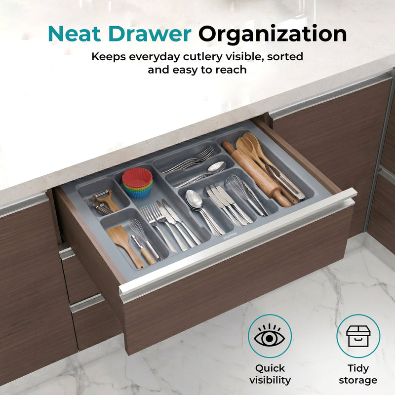 Plantex PVC Cutlery Organizer for Kitchen Drawer/Cutlery Tray Organizer/Modular Kitchen Accessories Grey (28.5 x 18.5 Inch)-4