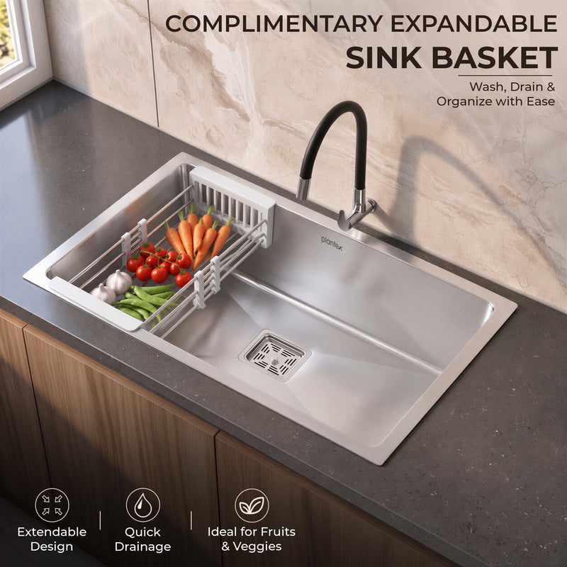 Plantex Premium Stainless Steel Kitchen Sink/Heavy-Duty Sink for Kitchen with 25 Years Warranty by Plantex/Single Bowl Sink with Square Coupling, Hose Pipes and Drain Racks (Matt- 30 x 18 x 9 Inches)-6