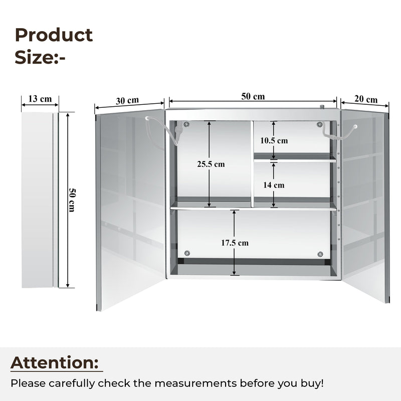 Plantex 304 Stainless Steel Bathroom Cabinet with Mirror/Bathroom Cabinet Storage/LED Mirror Cabinet for Bathroom Wall (18x18 Inch-LED & Defogger/Chrome/Double Door)-2