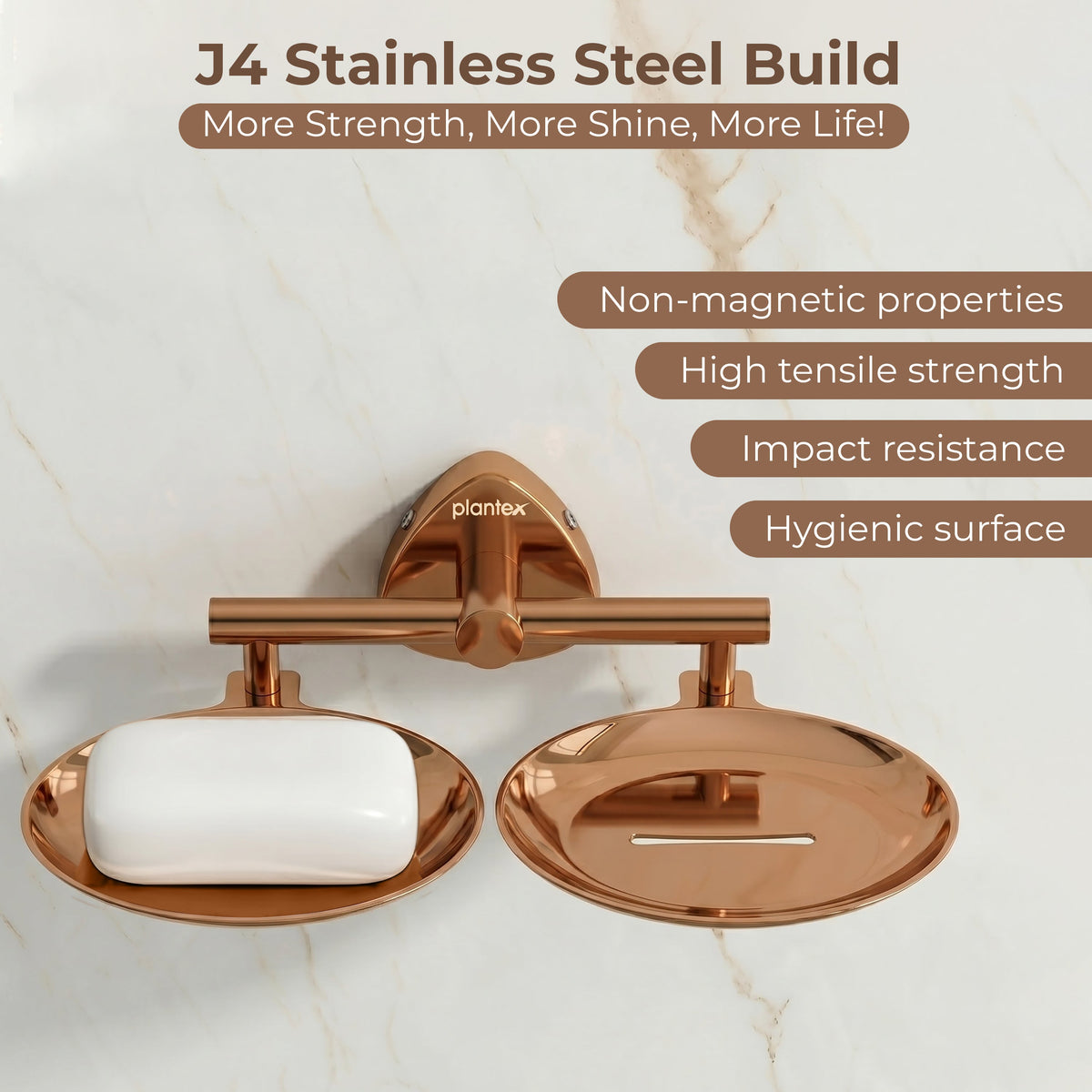 Plantex J4 Stainless Steel Double Soap Dish for Bathroom/Soap Holder for Bathroom/Wall Mounted Soap Holder/Bathroom Accessories (PVD Rose Gold Finish) Angel-3