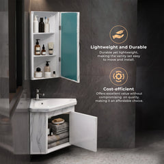 Plantex Glass, Ceramic, HPP Unbrekable Wall Mount Vanity Cabinet with Washbasin and Mirror/Corner Basin with Cabinet for Bathroom - (484, White)-5