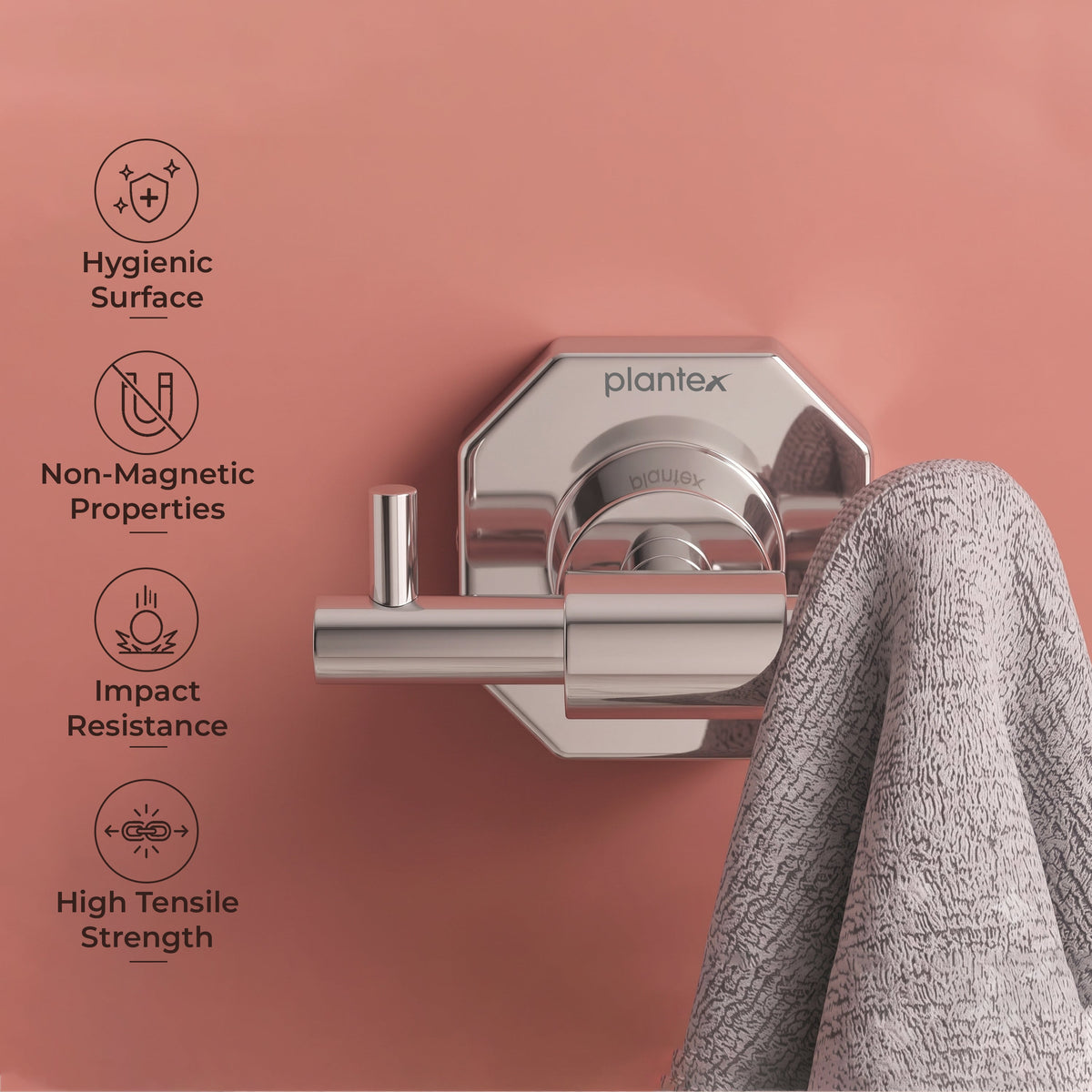 Plantex 304 Grade Stainless Steel Hook for Bathroom/Cloth Hanger for Wall/Hanger Hooks/Wall Hooks for Hanging Strong - Nipron (Chrome)-6