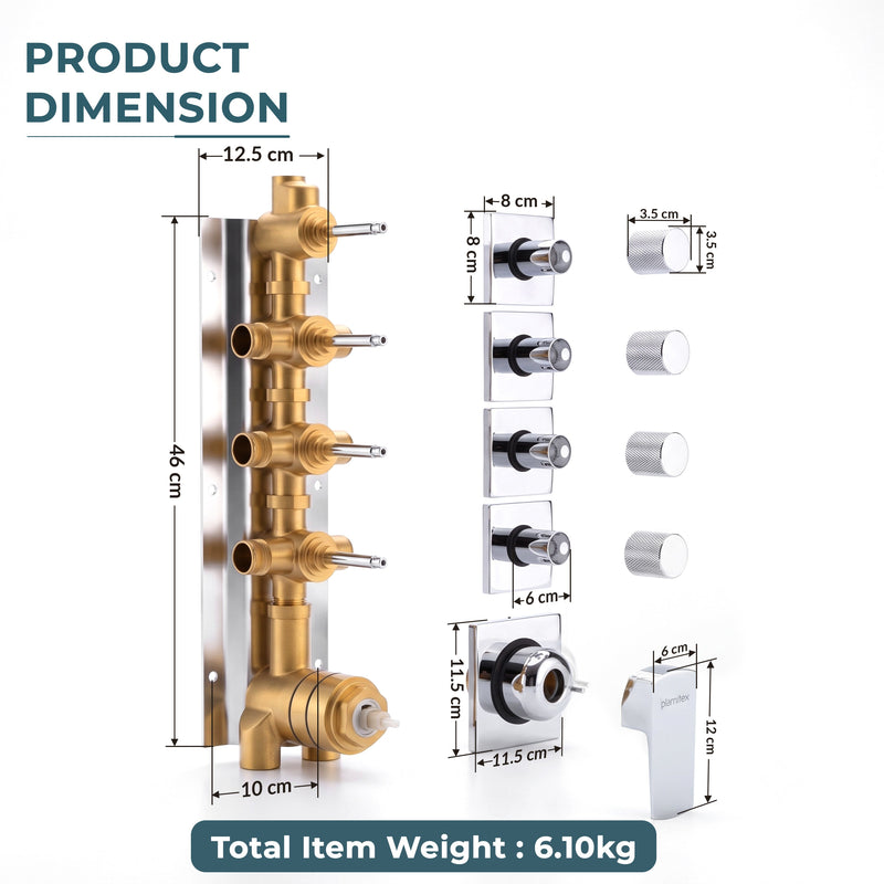 Plantex 4 Way Thermostatic Shower Diverter/Pure Brass Concealed & Exposed 4-Outlet Mixer Valve Body/Multi-Function Bathroom Diverter with Button Control - (Kubix Primium-2588)-2