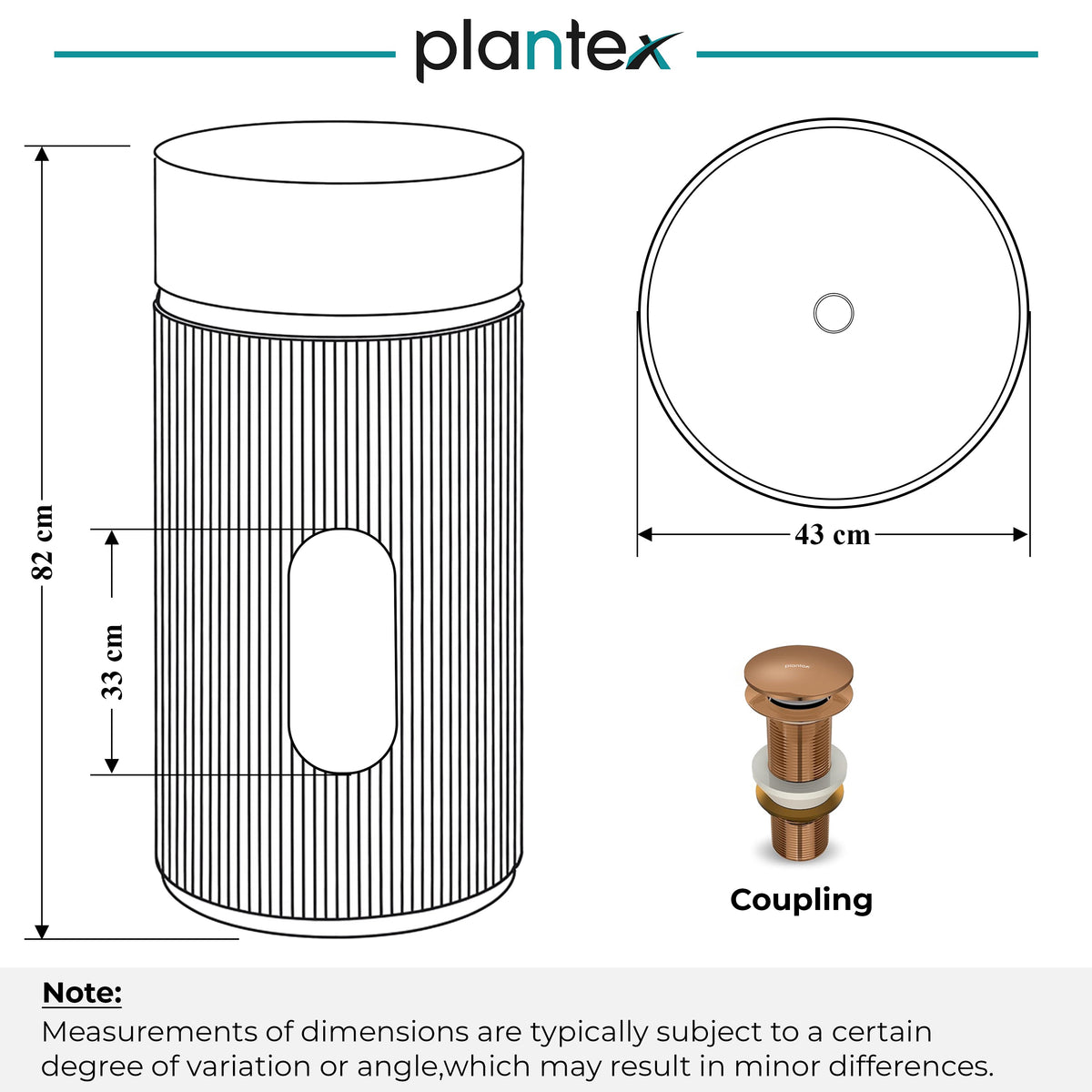 Plantex Matt Pedestal Wash Basin/Acrylic Resin & Quartz Free Standing Wash Basin/Round Basin For Bathroom/Home/Hotel/Restaurant- (Black And Grey, 16 X 16 X 34 Inch)-2