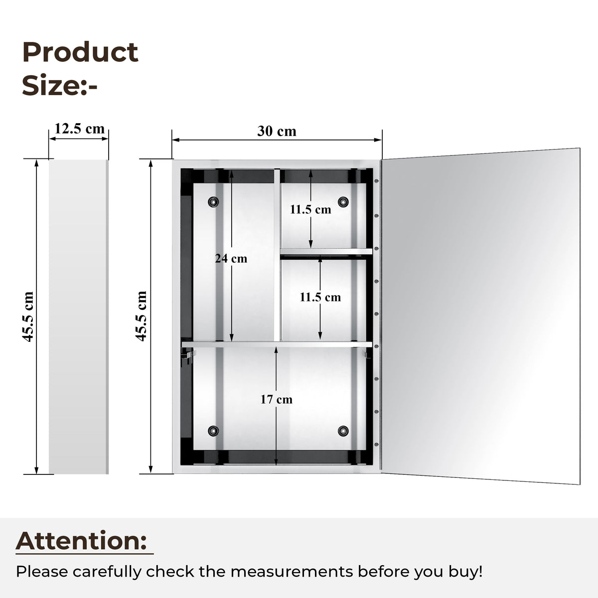 Plantex Bathroom Mirror Cabinet/304 Stainless Steel Bathroom Cabinet with Mirror/Bathroom Storage Cabinet/Wall Mounted Mirror Bathroom Cabinet (12x18 Inch-Chrome)-2