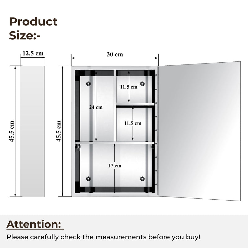 Plantex Bathroom Mirror Cabinet/304 Stainless Steel Bathroom Cabinet with Mirror/Bathroom Storage Cabinet/Wall Mounted Mirror Bathroom Cabinet (12x18 Inch-Chrome)-2
