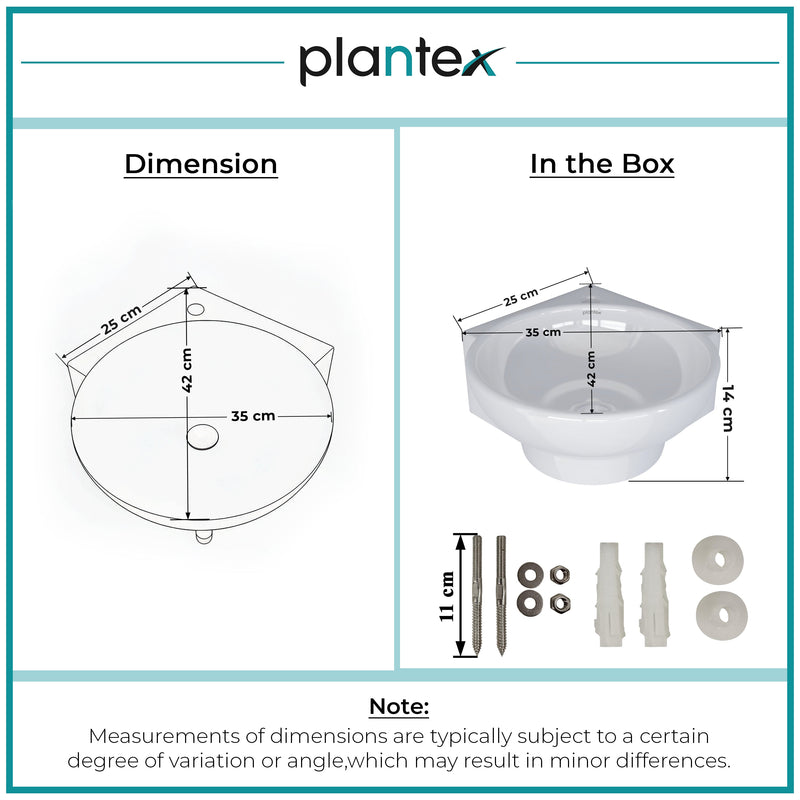 Plantex Ceramic White Corner Wash Basin/Wall Mount Basin for Bathroom/Corner Bathroom Basin/Glossy Small Sink with 10 Years Glaze Warranty by Plantex (Lily -14 x 16.5 x 5.5 Inch)-2