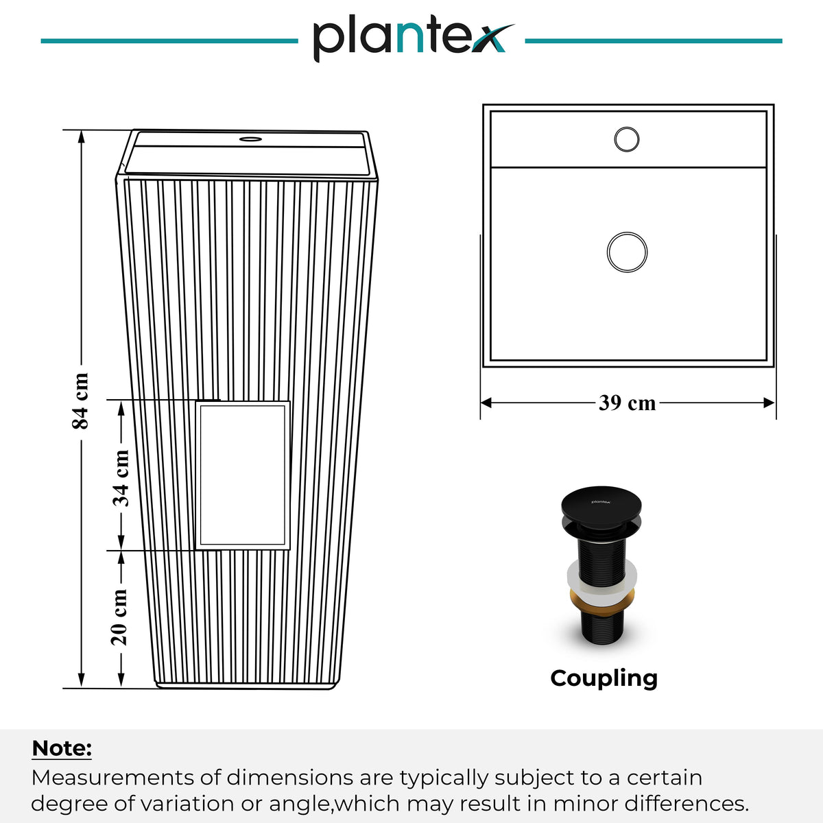 Plantex Acrylic Resin & Quartz Free Standing Wash Basin/Pedestal Wash Basin/Square Basin for Bathroom/Home/Office/Hotel - (10049, Black)-2