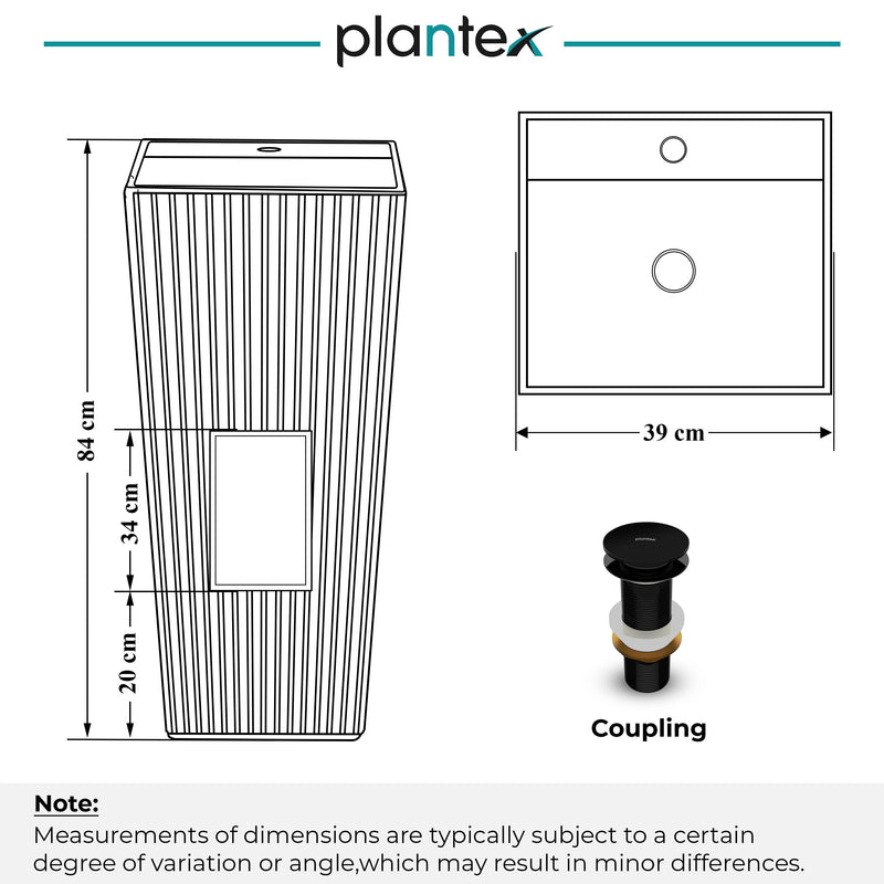Plantex Acrylic Resin & Quartz Free Standing Wash Basin/Pedestal Wash Basin/Square Basin for Bathroom/Home/Office/Hotel - (10049, Black)-2