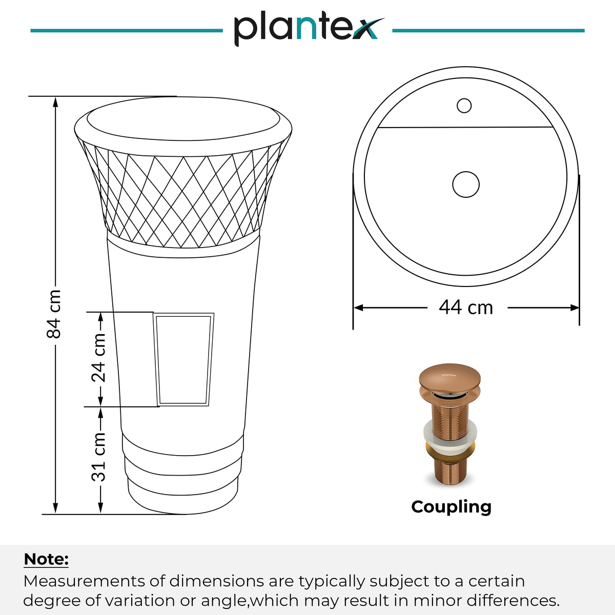 Plantex Matt Acrylic Resin & Quartz Pedestal Basin For Bathroom/Designer One Piece Pedestal Free Standing Round Wash Basin For Living Room/Hotel (White & Grey)-2